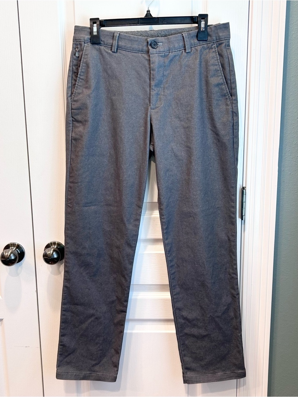 Calvin Klein Men's Slim Fit Pants Grey 32x30 Stretch Flat Front Chino Trousers